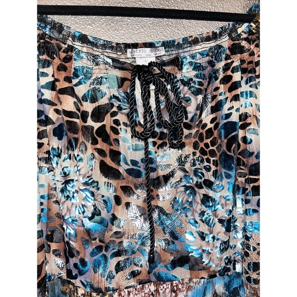 Alberto Makali Teal Black Animal Print Burnout Velvet Off The Shoulder Top L - Picture 3 of 7